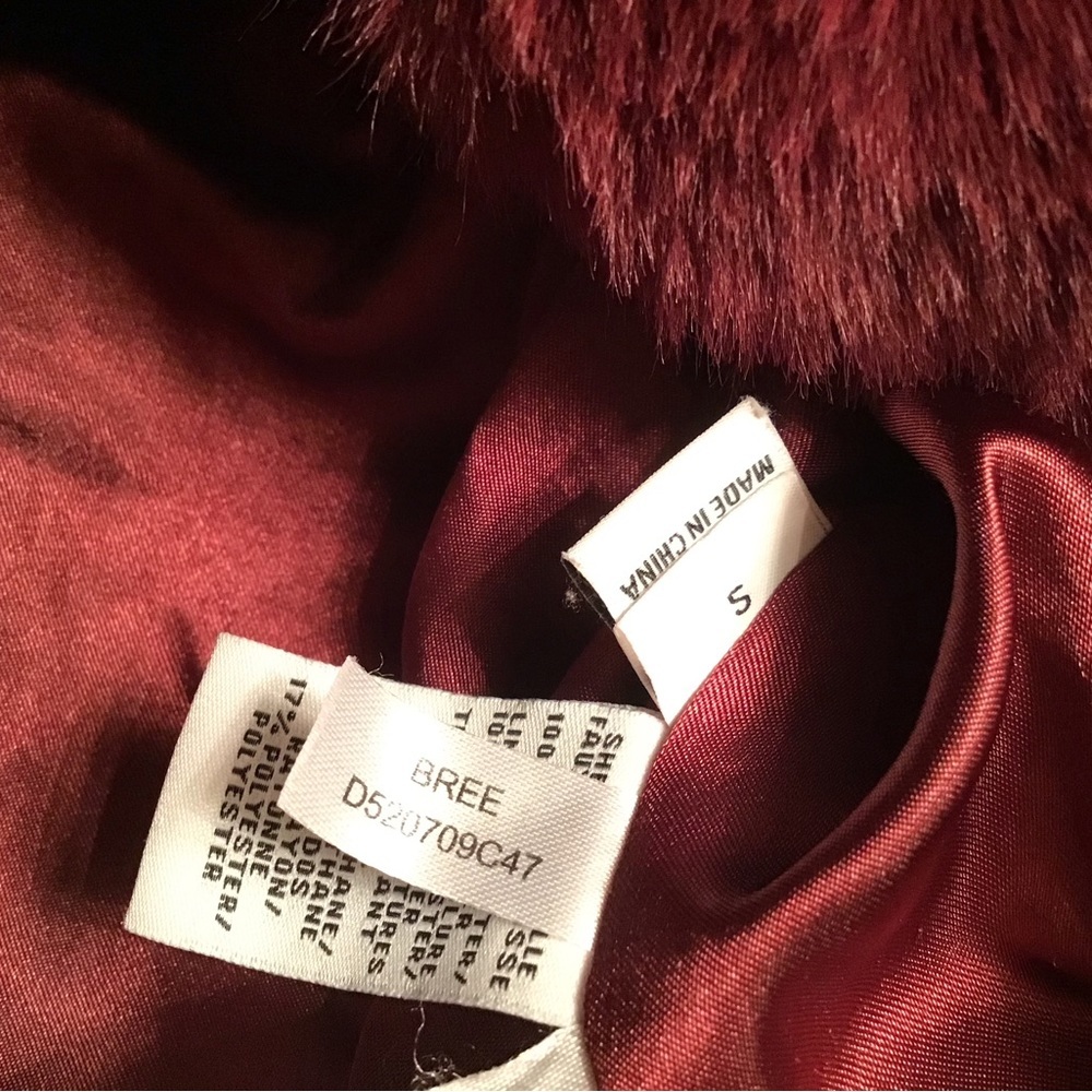 Diane Von Furstenburg womens burgundy faux fur jacket size small - Picture 10 of 11